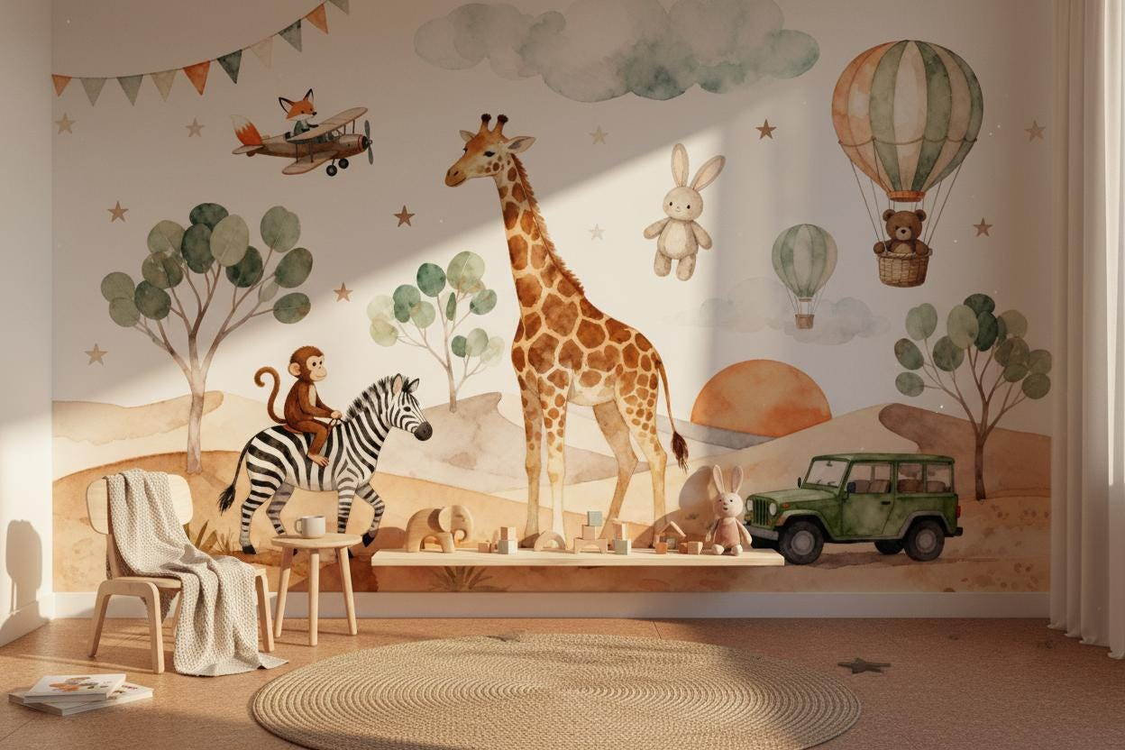 Mural de pared con dibujos ani - Baby Nursery Peel And Stick Wallpaper reseña y precio