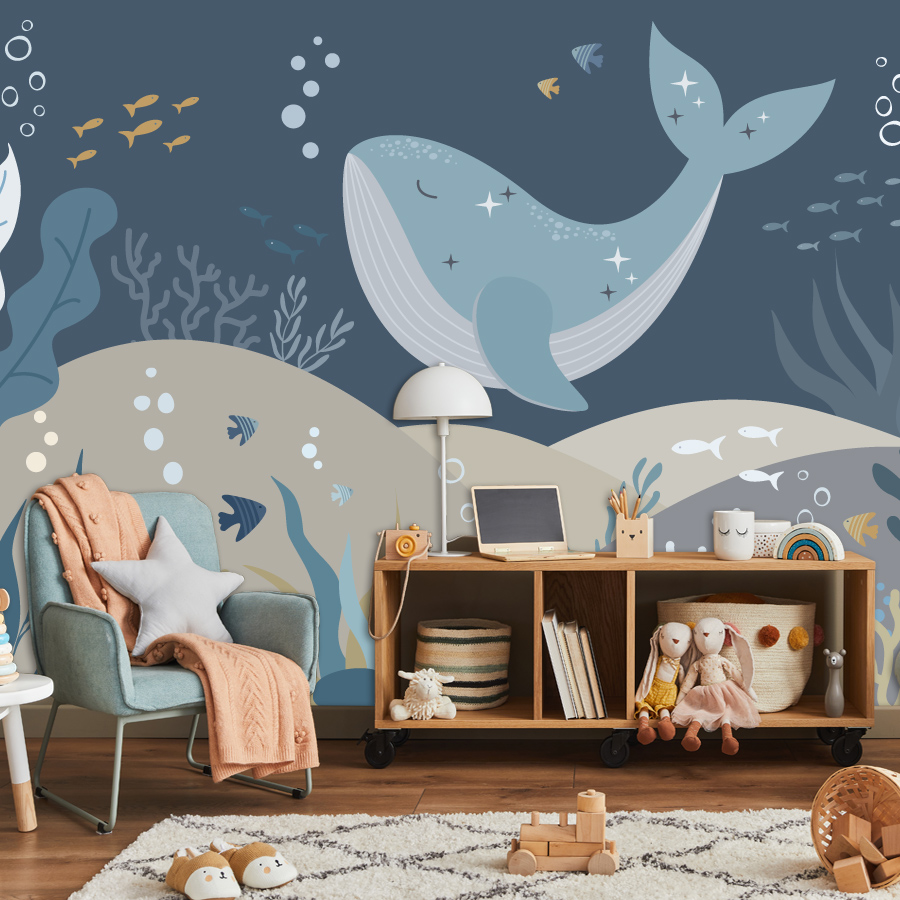 Mural de pared de ballenas de  - Baby Nursery Peel And Stick Wallpaper reseña y precio
