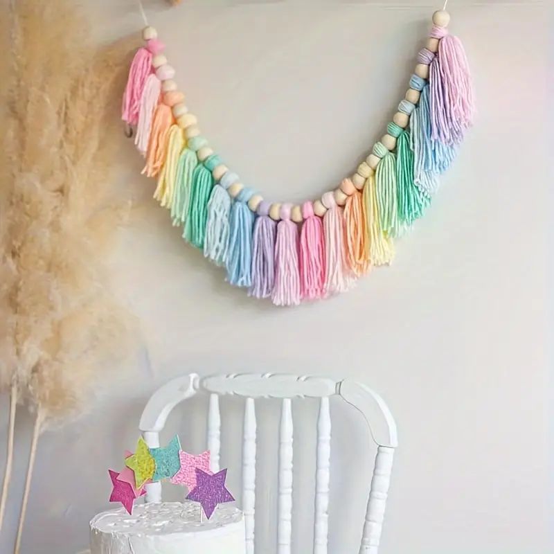 Guirnalda de borlas de arcoíri - Baby Nursery Decor Girl reseña y precio